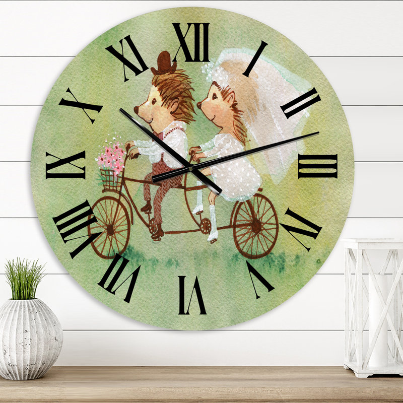 Couple Of Hedgehogs Riding A Bike - Traditional Wall Clock, 23" H x 23" W x 1" D