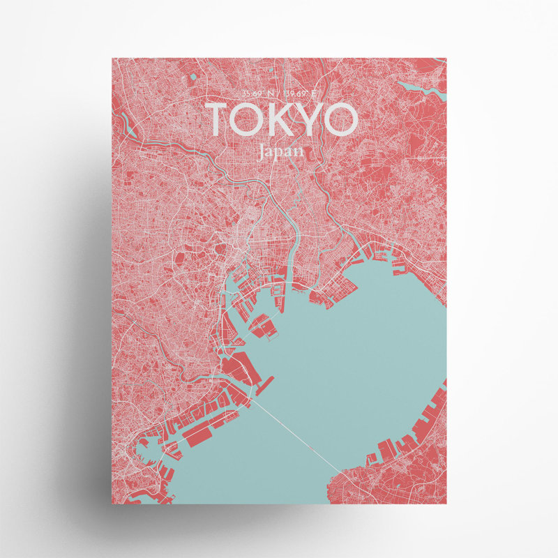 Tokyo City Map In Maritime - No Frame Print, 24cm H x 18cm W x 0.05cm D