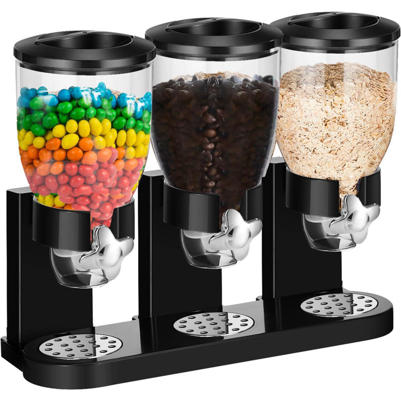 Triple-Container Dry Food Dispenser, Black