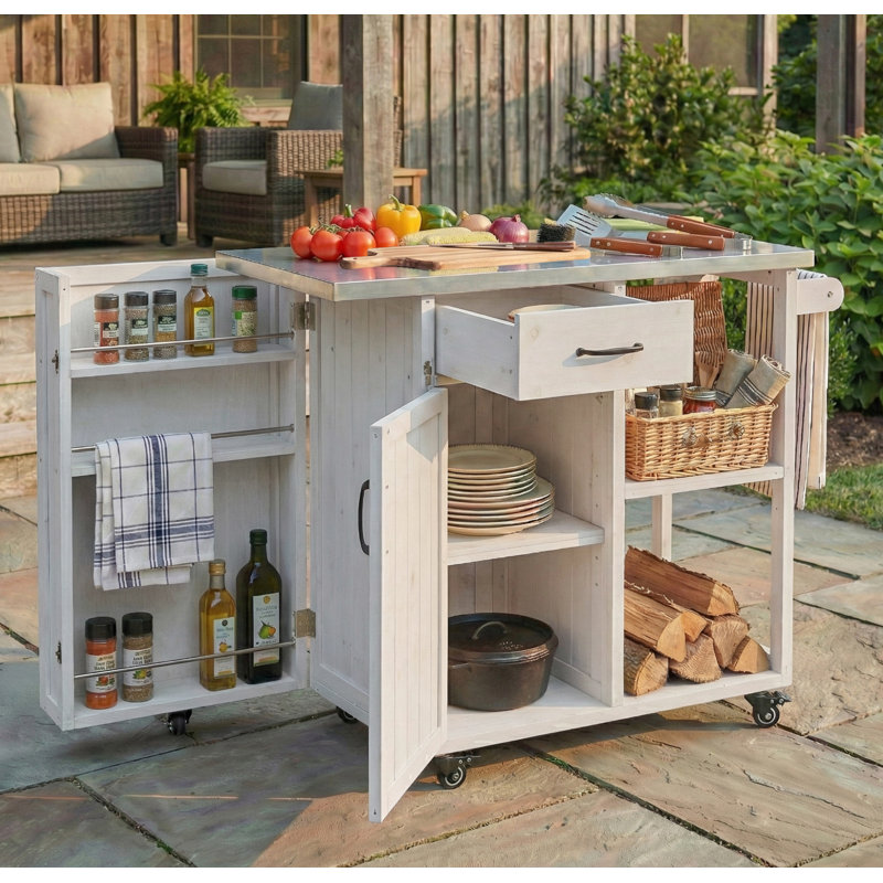 Chariot de cuisine verrouillable pour l'extérieur, Blanc