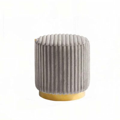Round Accent Stool Gold Base Stainless Steel Fur Fabric Primary Living Room