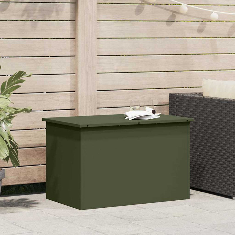Outdoor Storage Box Steel Garden Solution Terrace Organizer Urban Style, 220L, 50cm H x 80cm W x 50.5cm D, Olive green