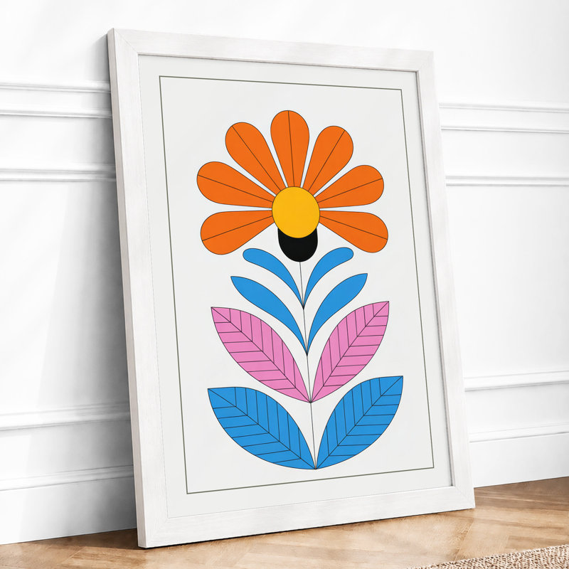 Geometric Daisy Botanical - Framed Print, A4 - 29.7 x 21.0 cm, White