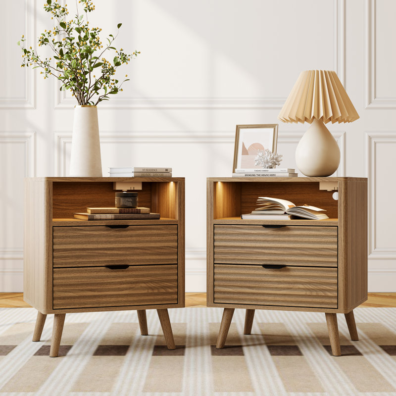 2 Drawer Bedside Table, Set of 2, Natural