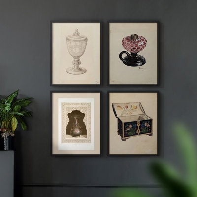 Vintage Sketch XXVIII Framed Print - Set of 4