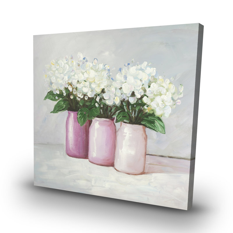 Hydrangea flowers in vases - 32"x32" art on canvas