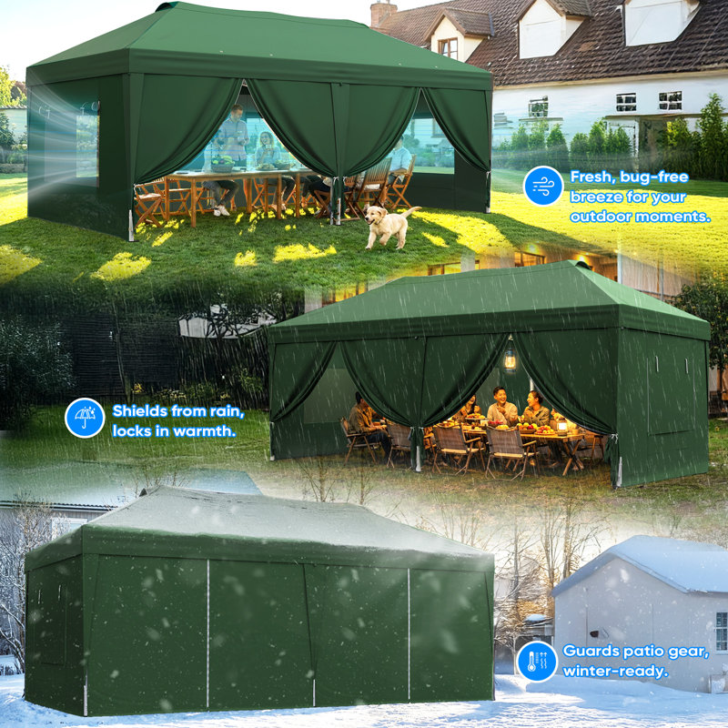Quictent 3x6m Pop Up Gazebo with Central Lock, Heavy Duty Outdoor Canopy Tent with Mesh Window Sides, Portable Event Shelter for Backyard, Parties, Camping-Grey