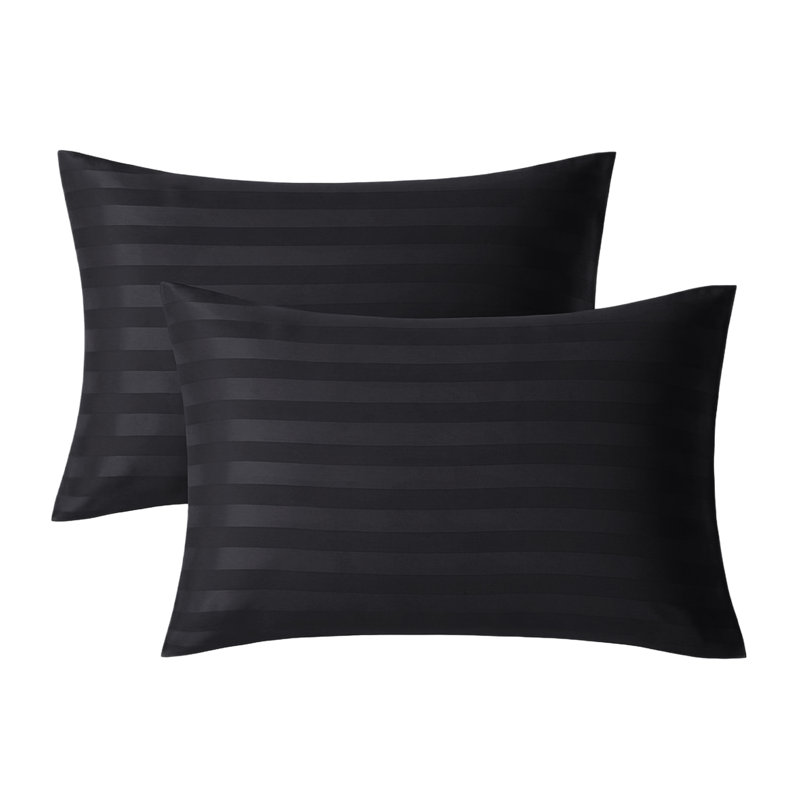 Luxury Microfiber Striped Pillowcases Set of 2 - Soft, Breathable & Wrinkle-Resistant Pillow Covers, Black