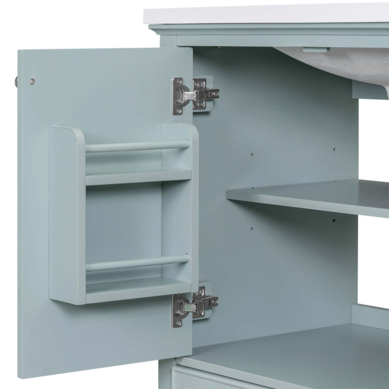 Modern Freestanding Bathroom Vanity Base, Multi-Functional Storage With Adjustable Shelf And Drawer, Solid Wood Frame And MDF Board