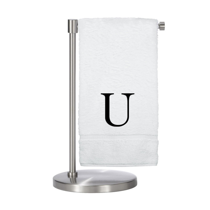Monogrammed Bath Towels -Set of 2 -Block Letter, U, White/Black