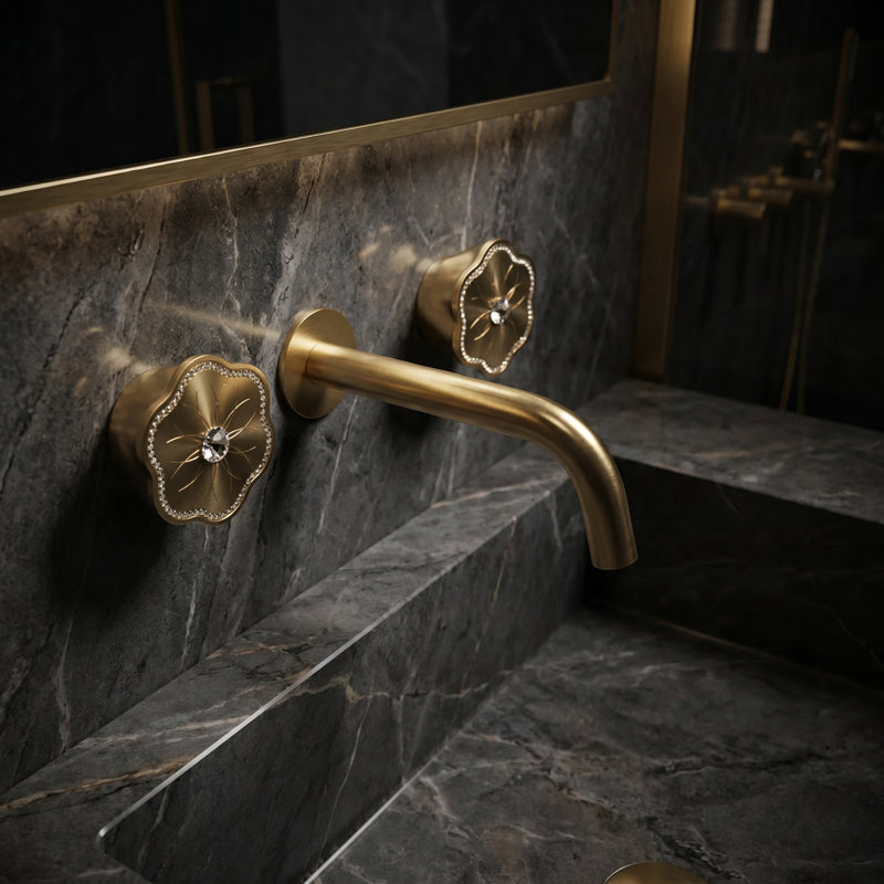 Bellagio Luxury 3-hole Wall Mount Bathroom Faucet, Matt Black