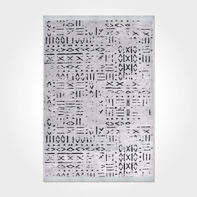 Modern/Abstract Grey Machine Washable Non-Slip Area Rug