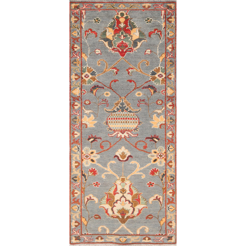 Handmade Grey Kazak Oriental Runner Rug 2x6
