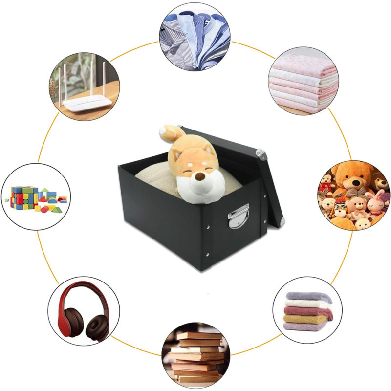 Boîte de rangement pliable, boîte à souvenirs décorative avec couvercle et coins renforcés en métal, corbeille à dossiers en carton avec poignées, boîte-cadeau de rangement pour photos de jouets de bureau