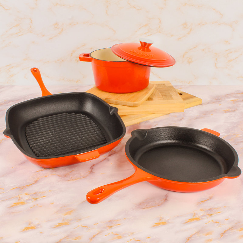 Ensemble de poêle en fonte, poêle à frire et cocotte 3 pte Berghoff Neo 4 pièces, Orange