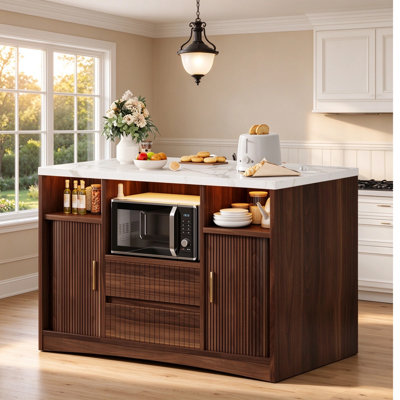 47.2" Kitchen Island with Storage, Power Outlet & LED Lights