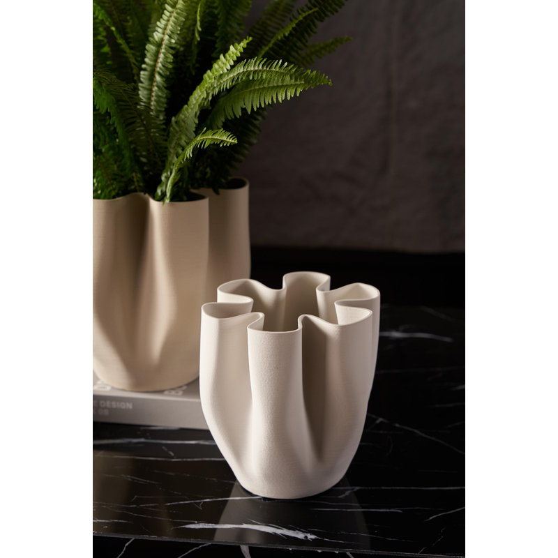 Vase en céramique blanc cassé imprimé 3D - Blanc, H 8,6 po x l 7,8 po x P 7,8 po
