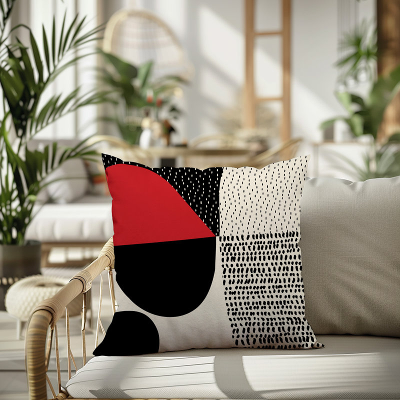 Coussin carré intérieur / extérieur pia, H 15 po x l 15 po, Rouge / noir / blanc cassé