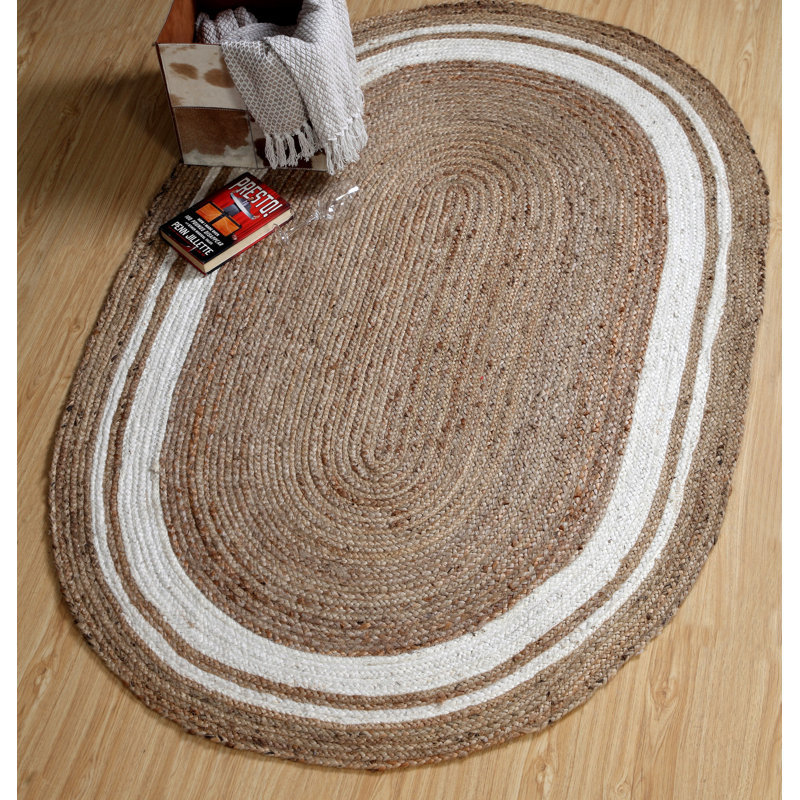 Foster Striped Jute / Sisal Hand Woven Area Rug, Oval 60 x 90cm