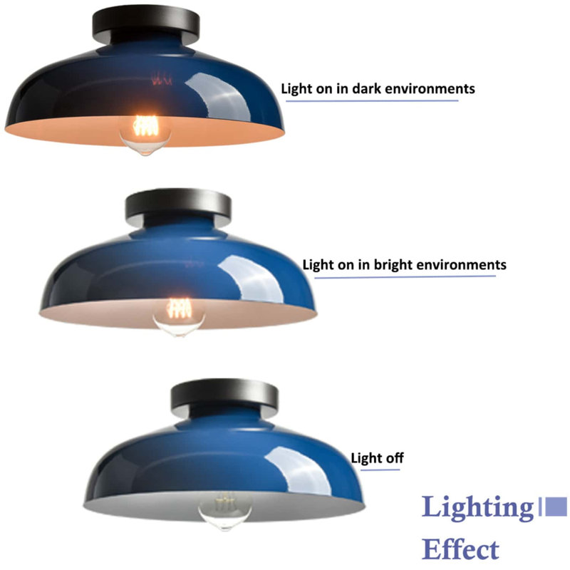 Industrial Ceiling Light with 12-Inch Metal Shade, Blue