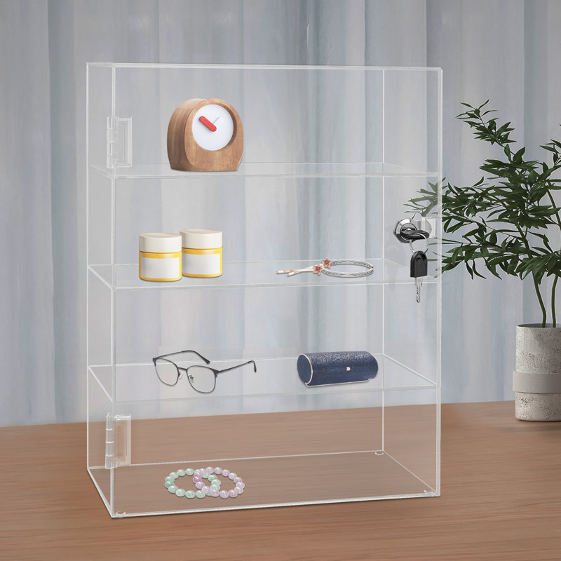 Boîte de présentation en acrylique transparent avec verrou 4 grilles