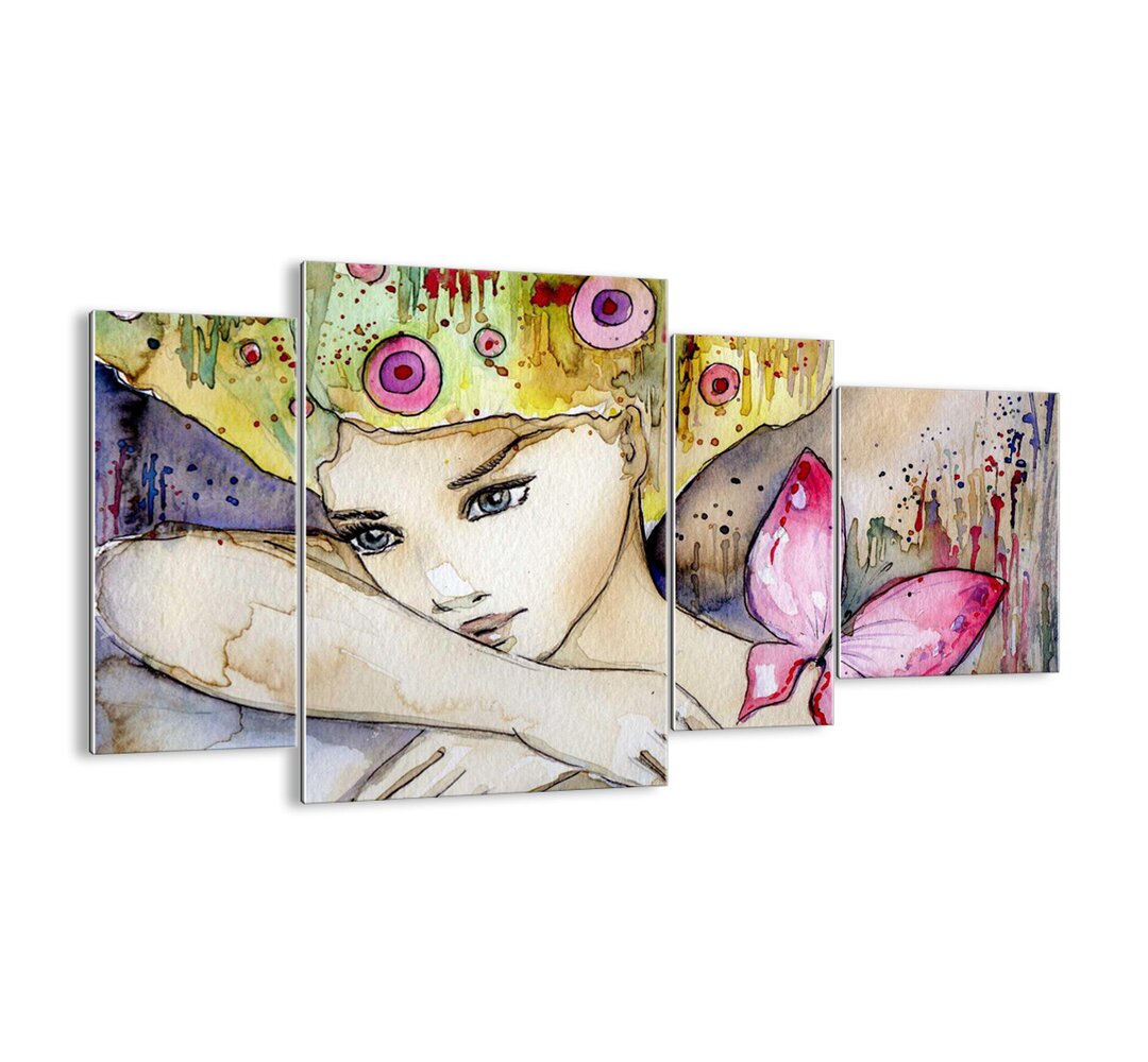 4-tlg. Glasbilder-Set - Grafikdruck „Butterfly Princess”