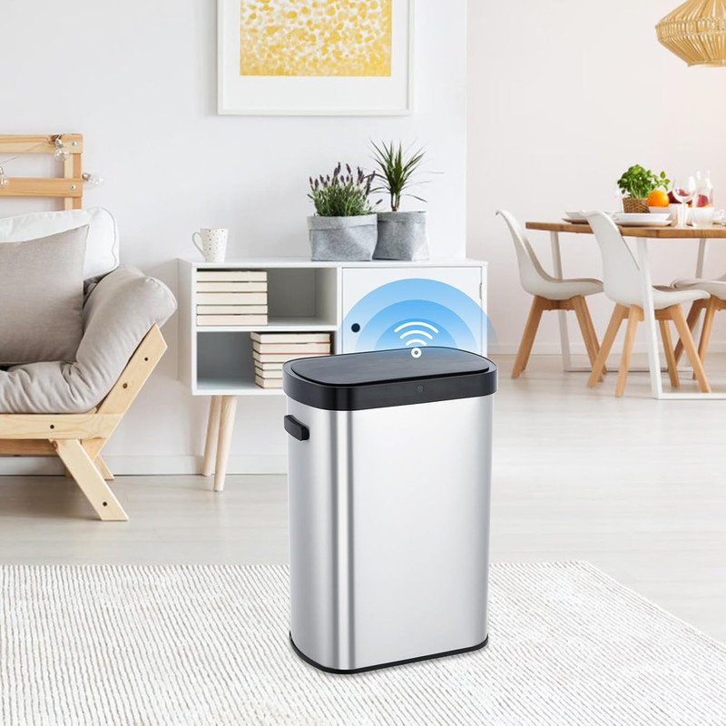 Poubelle à capteur de mouvement en acier inoxydable - 13 gallons, Argent