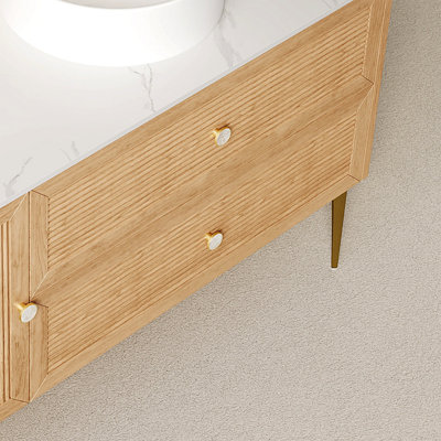 48" Freestanding Bathroom Cabinet With Carrara Sintered Stone Counter Top, Two Drawers And One Door, NO Basin
