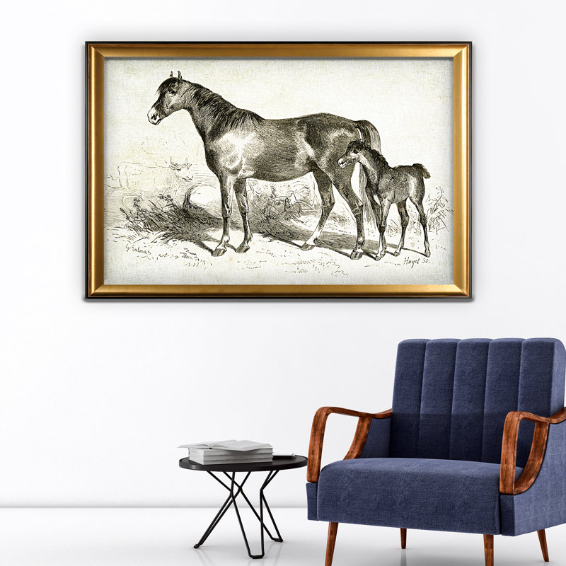 « équin sketch viii », impression, Cadre doré, H 27 po x l 39 po x P 2 po, Pas de tapis