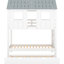 Twin Size House - Style Bunk Bed With Trundle, Roof And Windows, White + Grey, Easy Assembly For Bedroom Decor Home
