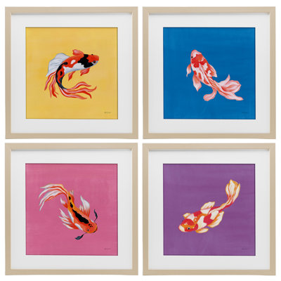 Vibrant Colorful Koi Fish 4pc Framed Print Under Glass Set, design by Yvette St. Amant