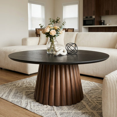 Table basse 40 po ronde en bois massif avec piédestal