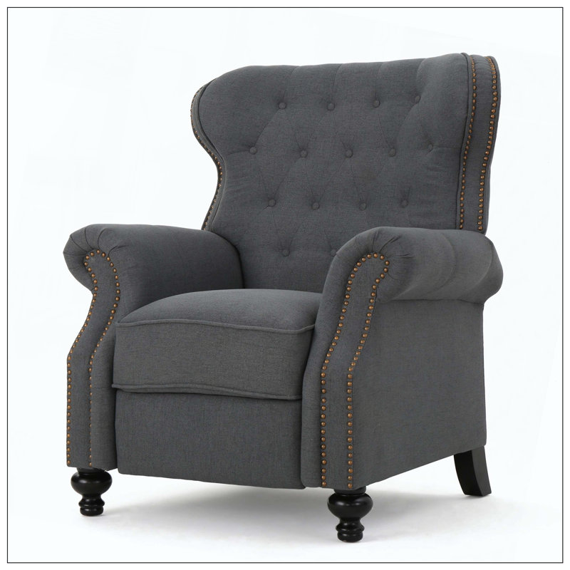 Accented Push Back Recliner Chair With Rolled Arms For, Charcoal