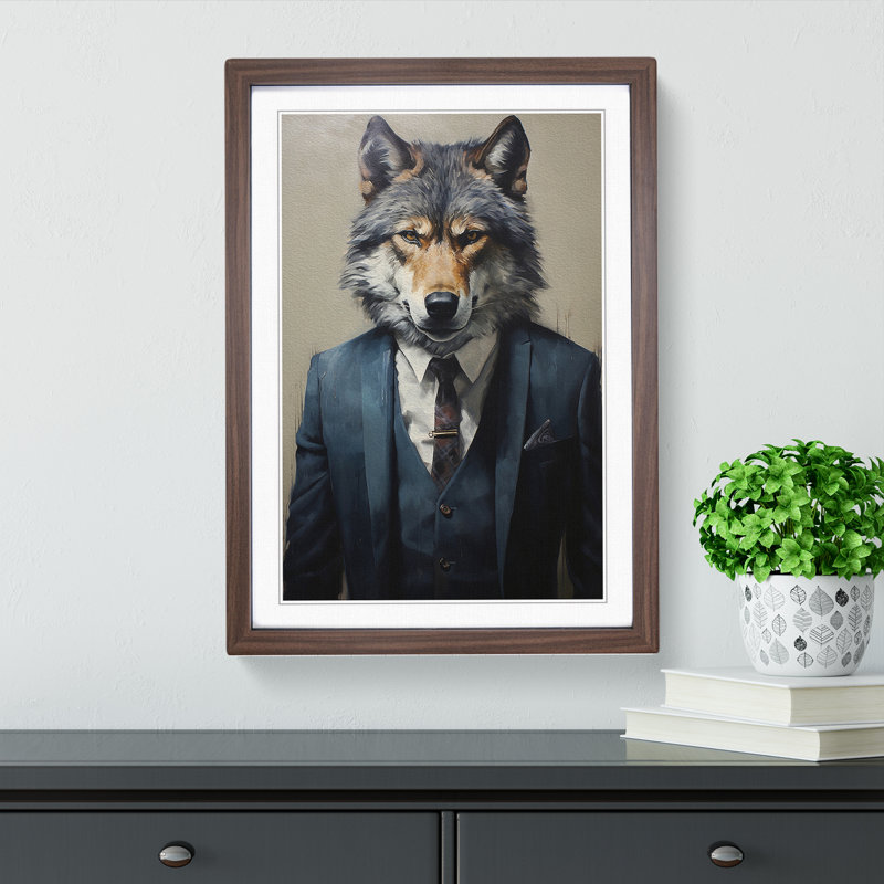 XYZ-FRM-V1223-1701 Wolf Painting - Single Picture Frame Print on Wood, 46cm H x 34cm W x 2cm D, Walnut