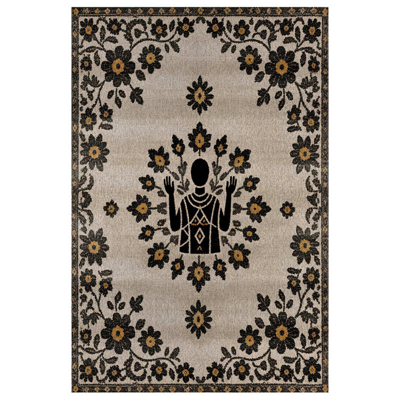 Annie Collection Digital Print Cotton-Polyester Gray Human Figured Floral Rug, Runner 6'7" x 14'10"