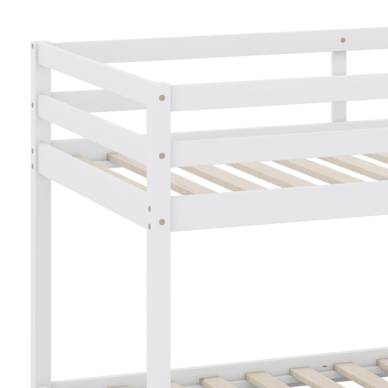 Floor Bunk Bed With Ladder ,Upper And Bottom Bed Platforms Crafted With Strengthened Slats, White