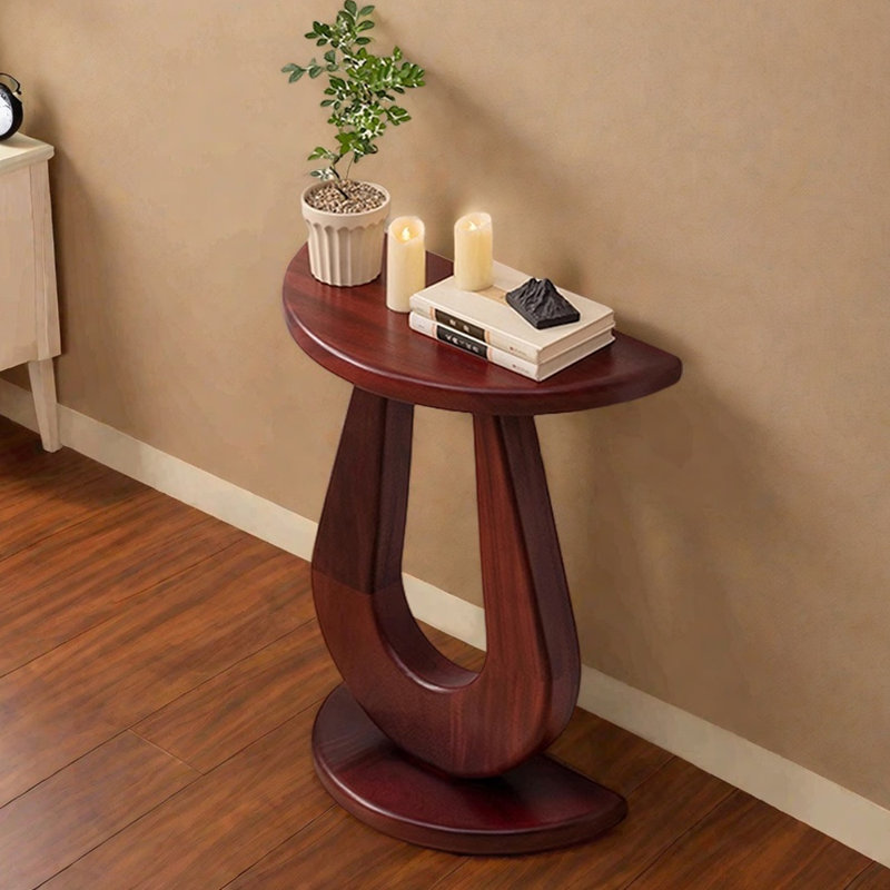 Table d'entrée moderne semi-circulaire, H 31,5 po x l 23,6 po x P 11,8 po, Bois rouge