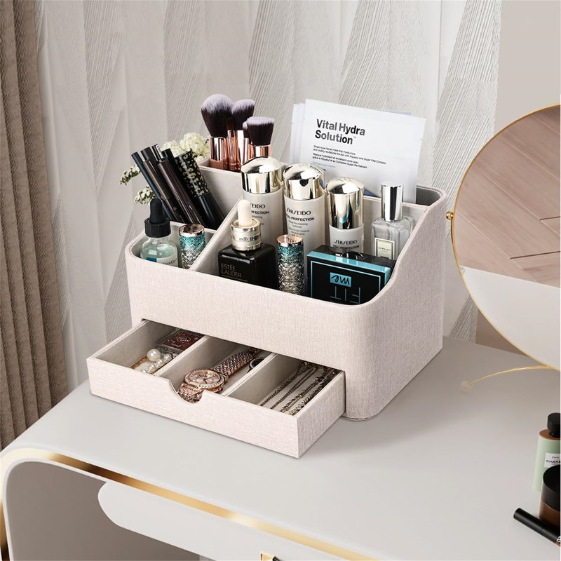 Camirah Leather / Faux Leather Desk Organiser, Beige