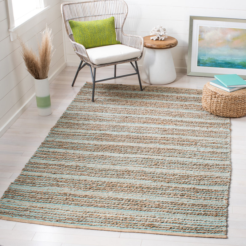 Tapis rayé en jute / coton tissé à la main Winthrop, Rectangle 5 pi x 8 pi