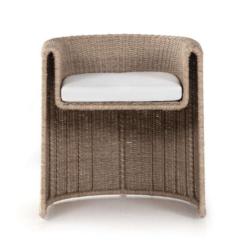 Madelena Beige Wicker Outdoor Dining Chair with Cushion