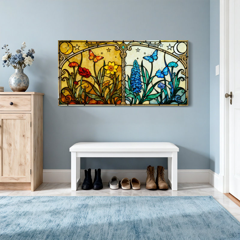 Motif floral en vitrail tendance, H 16 po x l 32 po