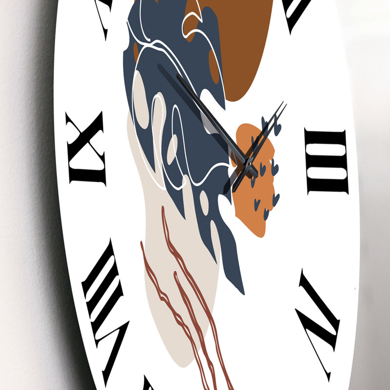 Horloge murale moderne formes élémentaires avec fleurs abstraites III, Moyen