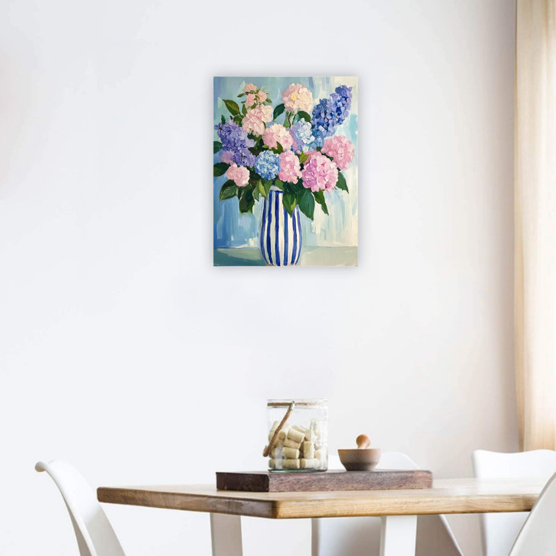 Bleu et rose, hortensia, art mural sur toile, décoration d'intérieur 24 x 18 po