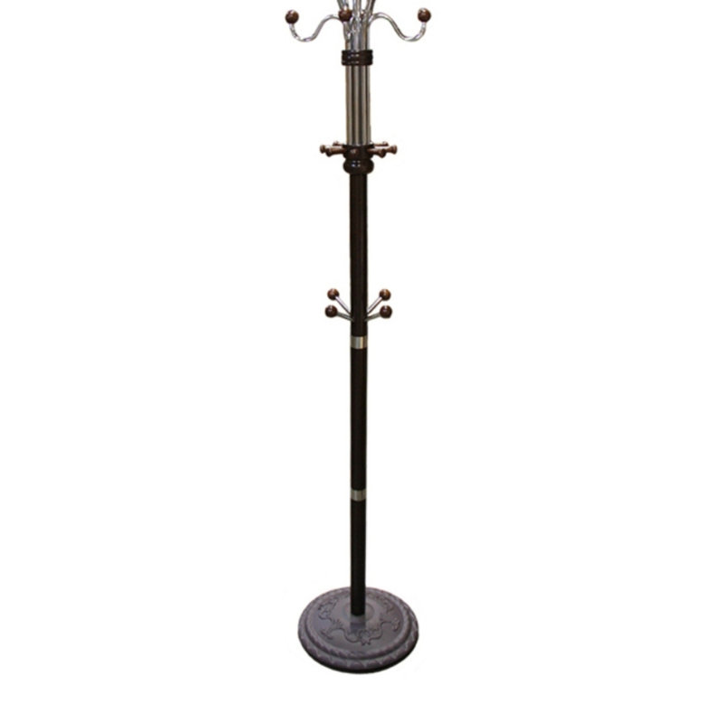 73" Tall Chrome And Wood Coat Rack,  Finish, Tan