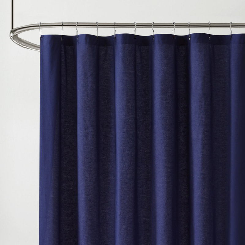 Ebern Designs Solid Cotton Percale Shower Curtain, Navy