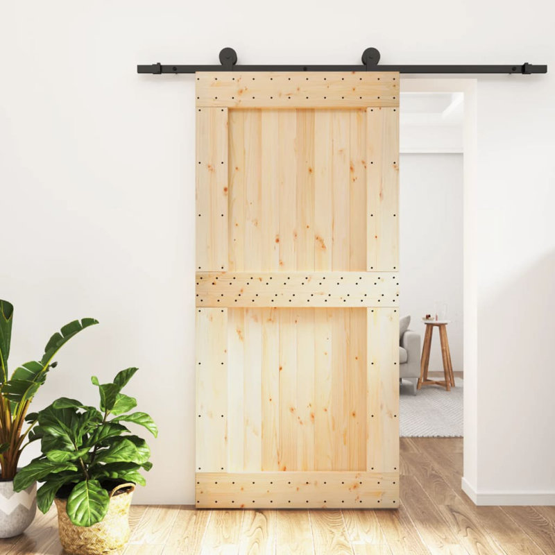 Vidaxl Sliding Door With Hardware Set Solid Wood Pine, 39.4" x 82.7"