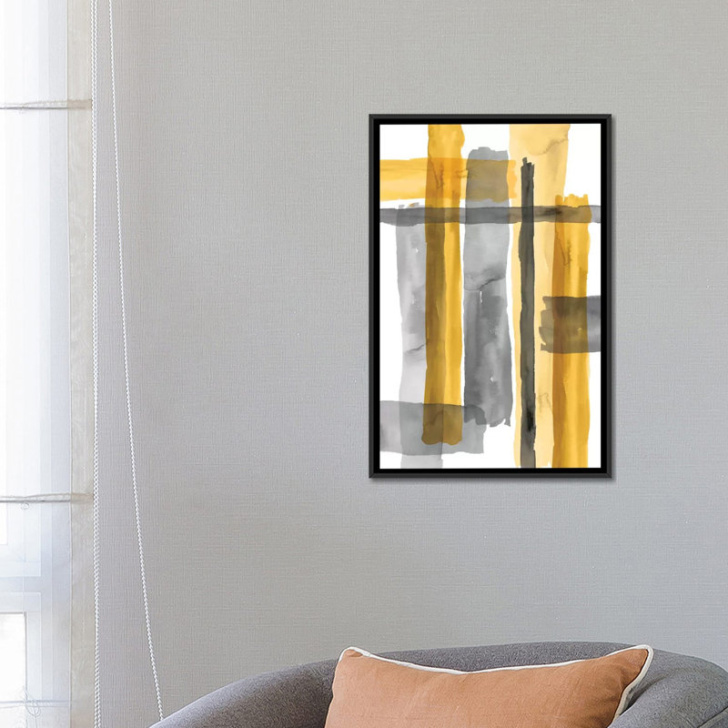 " Golden Criss-Cross " by Eva Watts, 26" H x 18" W x 1.5" D, Black Framed Canvas, No Mat