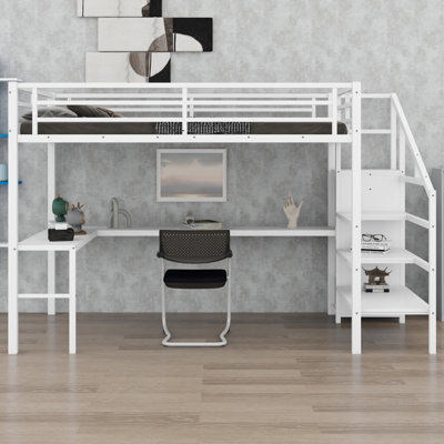 Lit mezzanine haut pour enfants, adolescents, adultes, bureau en L et garde-robe