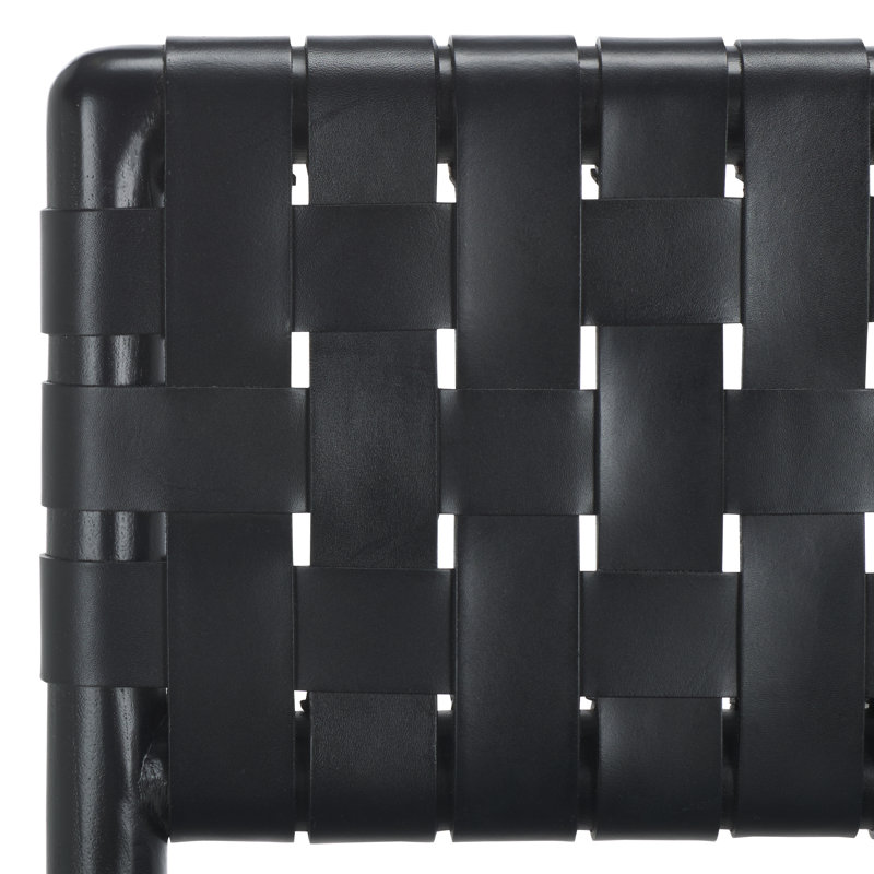 Jeremiah Woven Leather Counter Stool, Black, Black
