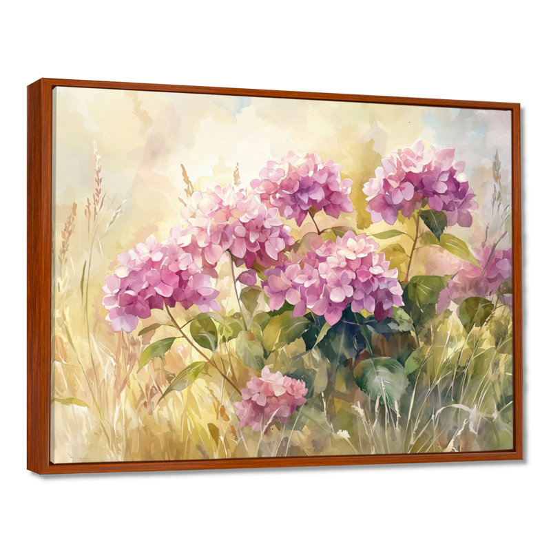 Ingebritt hortensias dans un pré d'été III - art mural d'hortensias pour le salon, H 30 po x l 40 po, Brun